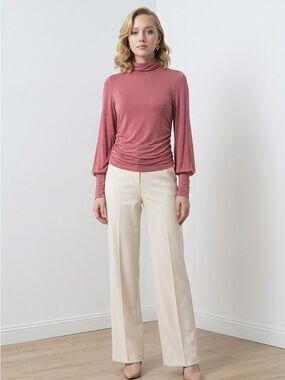 Women's Rose Pink Turtleneck Long Sleeve Top